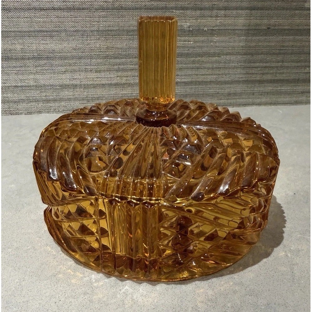 Vintage Amber Glass Divided Relish Dish With Lid 3 Section Pressed Glass MCM